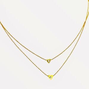 NY & Co Gold Tone Layered Dainty Heart Charms Choker or Collar Length Necklace